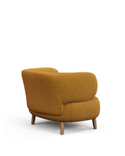 Load image into Gallery viewer, Luisa fire-retardant mustard bouclé armchair with solid beech wood legs 90cm - image 3