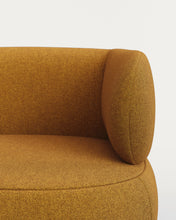 Load image into Gallery viewer, Luisa fire-retardant mustard bouclé armchair with solid beech wood legs 90cm - image 6