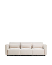 Load image into Gallery viewer, Lares 3-seater sofa with motorised sliding seats and reclining headrest in beige chenille 255cm - image 2