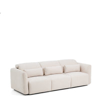 Load image into Gallery viewer, Lares 3-seater sofa with motorised sliding seats and reclining headrest in beige chenille 255cm - image 3