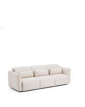 Load image into Gallery viewer, Lares 3-seater sofa with motorised sliding seats and reclining headrest in beige chenille 255cm - image 4