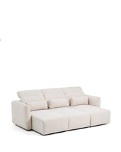 Load image into Gallery viewer, Lares 3-seater sofa with motorised sliding seats and reclining headrest in beige chenille 255cm - image 5