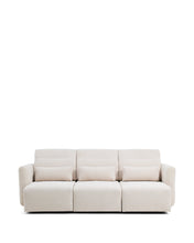 Load image into Gallery viewer, Lares 3-seater sofa with motorised sliding seats and reclining headrest in beige chenille 255cm - image 6