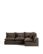 Load image into Gallery viewer, Anarela taupe linen 4-seater modular corner sofa with removable cover 287 x 197cm / 197 x 287cm FSC Mix Credit