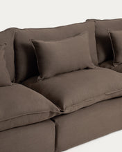 Load image into Gallery viewer, Anarela taupe linen 6-seater modular corner sofa with removable cover 347 x 307 cm FSC Mix Credit - image 4