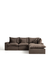 Load image into Gallery viewer, Anarela taupe linen 4-seater modular corner sofa with removable cover 307 x 287 cm FSC Mix Credit