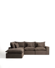 Load image into Gallery viewer, Anarela taupe linen 4-seater modular corner sofa with removable cover 287 x 307 cm FSC Mix Credit
