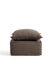 Load image into Gallery viewer, Anarela taupe linen footrest with removable cover and cushion 80 x 80cm FSC Mix Credit