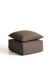 Load image into Gallery viewer, Anarela taupe linen footrest with removable cover and cushion 80 x 80cm FSC Mix Credit - image 2