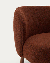 Load image into Gallery viewer, Ulit armchair in terracotta bouclé with solid ash wood legs in a walnut finish - image 6