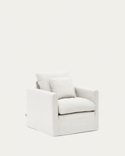Load image into Gallery viewer, Nora armchair with removable cover with linen and cotton cushion in ecru 92cm - image 2