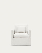 Load image into Gallery viewer, Nora armchair with removable cover with linen and cotton cushion in ecru 92cm - image 8