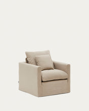 Load image into Gallery viewer, Nora armchair with removable cover with linen and cotton cushion in taupe 92cm - image 2