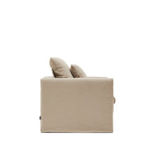 Load image into Gallery viewer, Nora armchair with removable cover with linen and cotton cushion in taupe 92cm - image 3