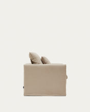 Load image into Gallery viewer, Nora armchair with removable cover with linen and cotton cushion in taupe 92cm - image 4
