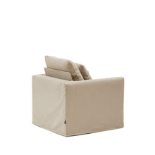 Load image into Gallery viewer, Nora armchair with removable cover with linen and cotton cushion in taupe 92cm - image 5