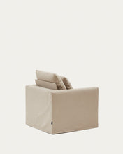 Load image into Gallery viewer, Nora armchair with removable cover with linen and cotton cushion in taupe 92cm - image 6