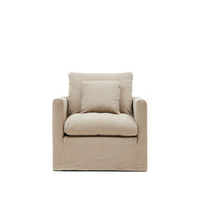 Load image into Gallery viewer, Nora armchair with removable cover with linen and cotton cushion in taupe 92cm - image 7