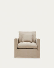 Load image into Gallery viewer, Nora armchair with removable cover with linen and cotton cushion in taupe 92cm - image 8
