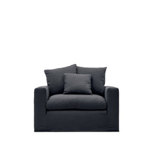Load image into Gallery viewer, Nora armchair with removable cover with linen and cotton cushion in anthracite grey 140cm