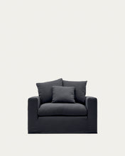 Load image into Gallery viewer, Nora armchair with removable cover with linen and cotton cushion in anthracite grey 140cm - image 2