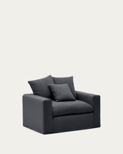Load image into Gallery viewer, Nora armchair with removable cover with linen and cotton cushion in anthracite grey 140cm - image 4