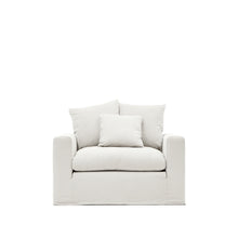 Load image into Gallery viewer, Nora armchair with removable cover with linen and cotton cushion in ecru 140cm