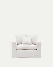 Load image into Gallery viewer, Nora armchair with removable cover with linen and cotton cushion in ecru 140cm - image 2