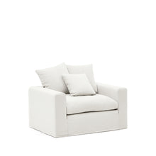 Load image into Gallery viewer, Nora armchair with removable cover with linen and cotton cushion in ecru 140cm - image 3