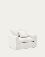 Load image into Gallery viewer, Nora armchair with removable cover with linen and cotton cushion in ecru 140cm - image 4