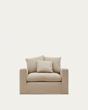 Load image into Gallery viewer, Nora armchair with removable cover with linen and cotton cushion in taupe 140cm - image 2