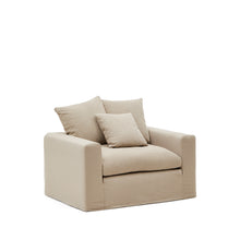Load image into Gallery viewer, Nora armchair with removable cover with linen and cotton cushion in taupe 140cm - image 3