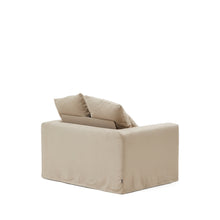 Load image into Gallery viewer, Nora armchair with removable cover with linen and cotton cushion in taupe 140cm - image 5