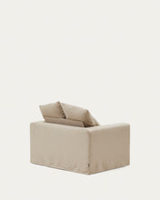 Load image into Gallery viewer, Nora armchair with removable cover with linen and cotton cushion in taupe 140cm - image 6