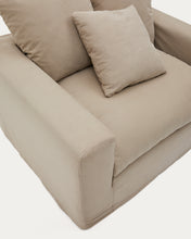 Load image into Gallery viewer, Nora armchair with removable cover with linen and cotton cushion in taupe 140cm - image 8