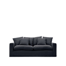 Load image into Gallery viewer, Nora 3-seater sofa with removable cover with linen and cotton cushions in anthracite grey 240cm