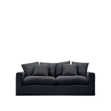 Load image into Gallery viewer, Nora 3-seater sofa with removable cover with linen and cotton cushions in anthracite grey 240cm - image 2