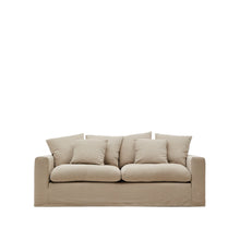 Load image into Gallery viewer, Nora 3-seater sofa with removable cover with linen and cotton cushions in taupe 240cm
