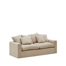 Load image into Gallery viewer, Nora 3-seater sofa with removable cover with linen and cotton cushions in taupe 240cm - image 3