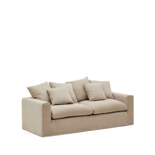 Load image into Gallery viewer, Nora 3-seater sofa with removable cover with linen and cotton cushions in taupe 240cm - image 4