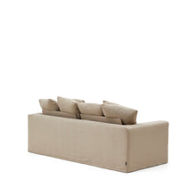 Load image into Gallery viewer, Nora 3-seater sofa with removable cover with linen and cotton cushions in taupe 240cm - image 6
