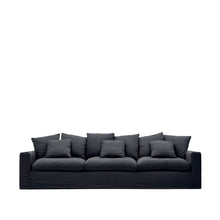 Load image into Gallery viewer, Nora 4-seater sofa with removable cover with linen and cotton cushions in anthracite grey 340cm - image 2