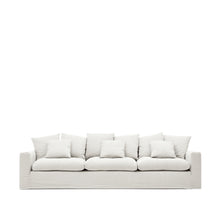 Load image into Gallery viewer, Nora 4-seater sofa with removable cover with linen and cotton cushions in ecru 340cm