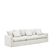 Load image into Gallery viewer, Nora 4-seater sofa with removable cover with linen and cotton cushions in ecru 340cm - image 3