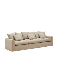 Load image into Gallery viewer, Nora 4-seater sofa with removable cover with linen and cotton cushions in taupe 340cm - image 3