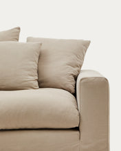 Load image into Gallery viewer, Nora 4-seater sofa with removable cover with linen and cotton cushions in taupe 340cm - image 10