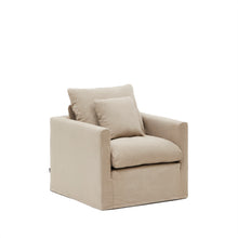 Load image into Gallery viewer, Nora armchair cover in taupe linen and cotton 92cm - image 3