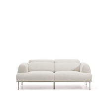 Load image into Gallery viewer, Aurum 2-seater sofa in ecru chenille with reclining headrest and matte beige metal base 214 cm FSC Mix Credit