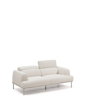 Load image into Gallery viewer, Aurum 2-seater sofa in ecru chenille with reclining headrest and matte beige metal base 214 cm FSC Mix Credit - image 5