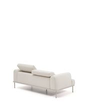 Load image into Gallery viewer, Aurum 2-seater sofa in ecru chenille with reclining headrest and matte beige metal base 214 cm FSC Mix Credit - image 6